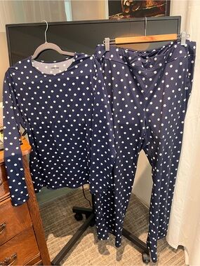 Lands' End Deep Sea Navy and White Polka Dot Swim Coverup Set